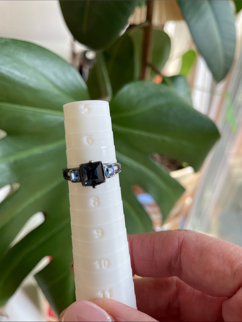 Elegant Cocktail Ring with Dark and Light Blue Stones in Dark Metal Finish, 7 - Picture 12 of 12